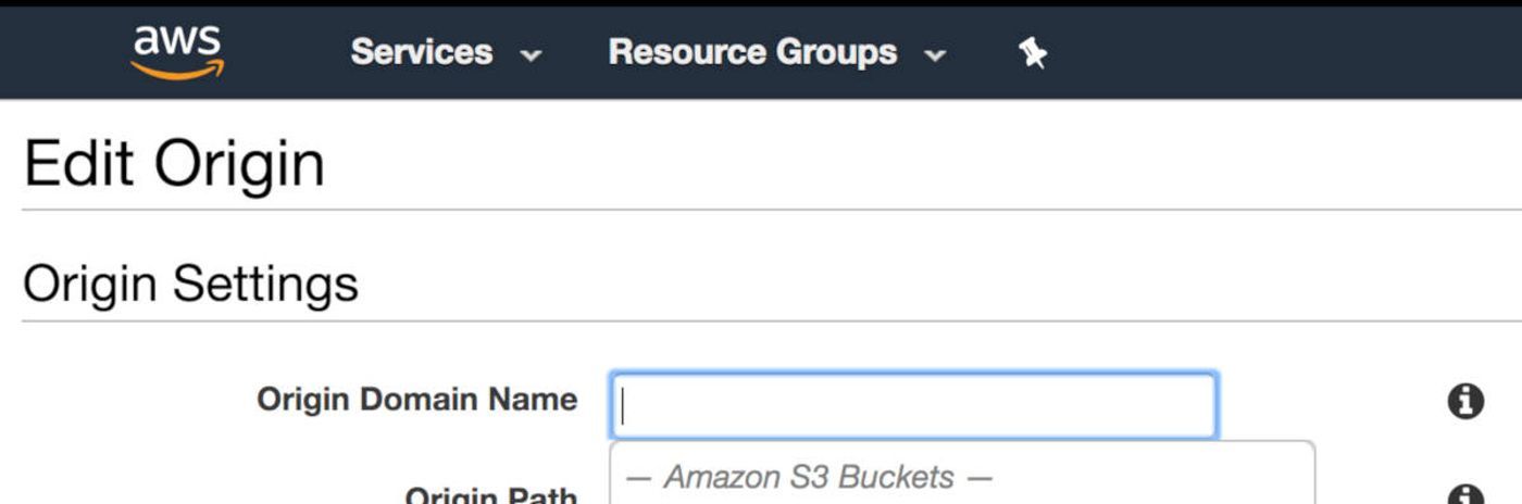 Screenshot of the Edit Origin screen at AWS S3 that asks the user to provide an origin