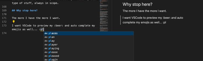 "Screenshot of VSCode suggestion arbitrary words to auto-complete my emoji"