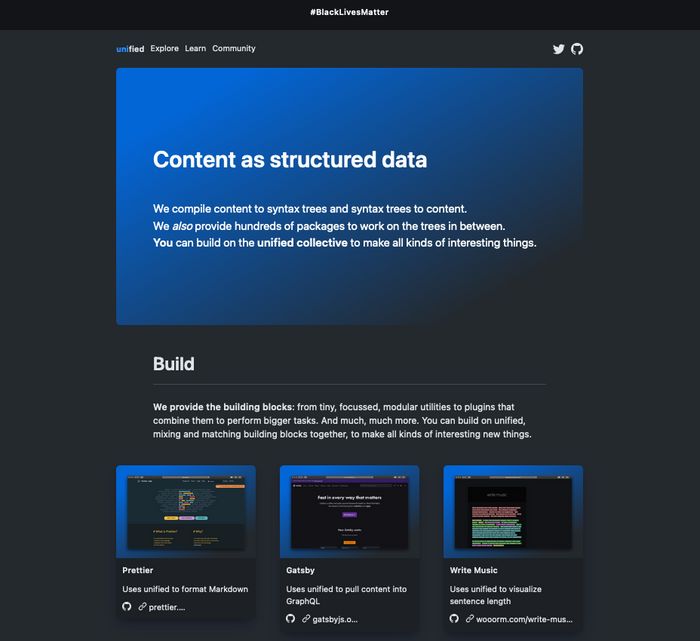 Screenshot of the unified website with the headline Content as structured data